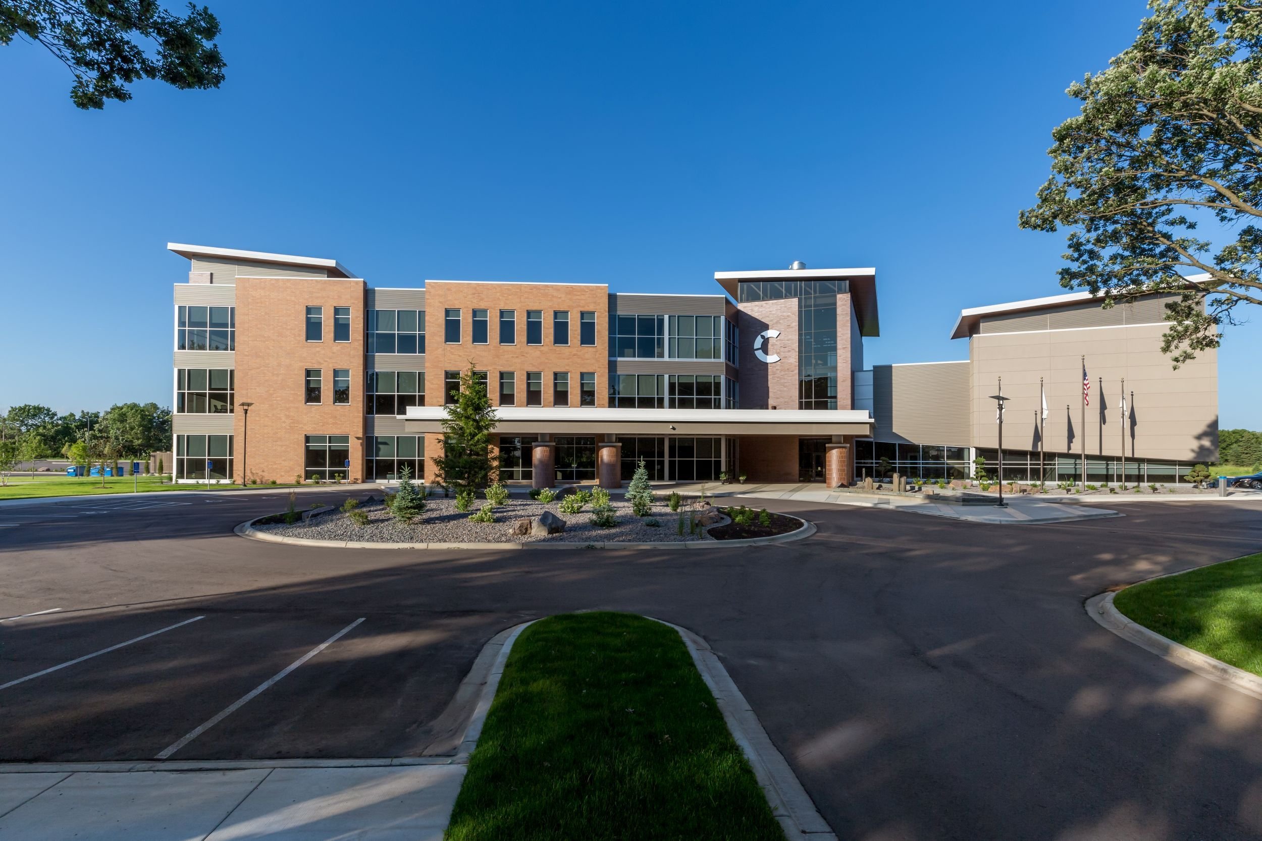 Front exterior view of Coborn’s Support Center office building constructed by Rice Companies