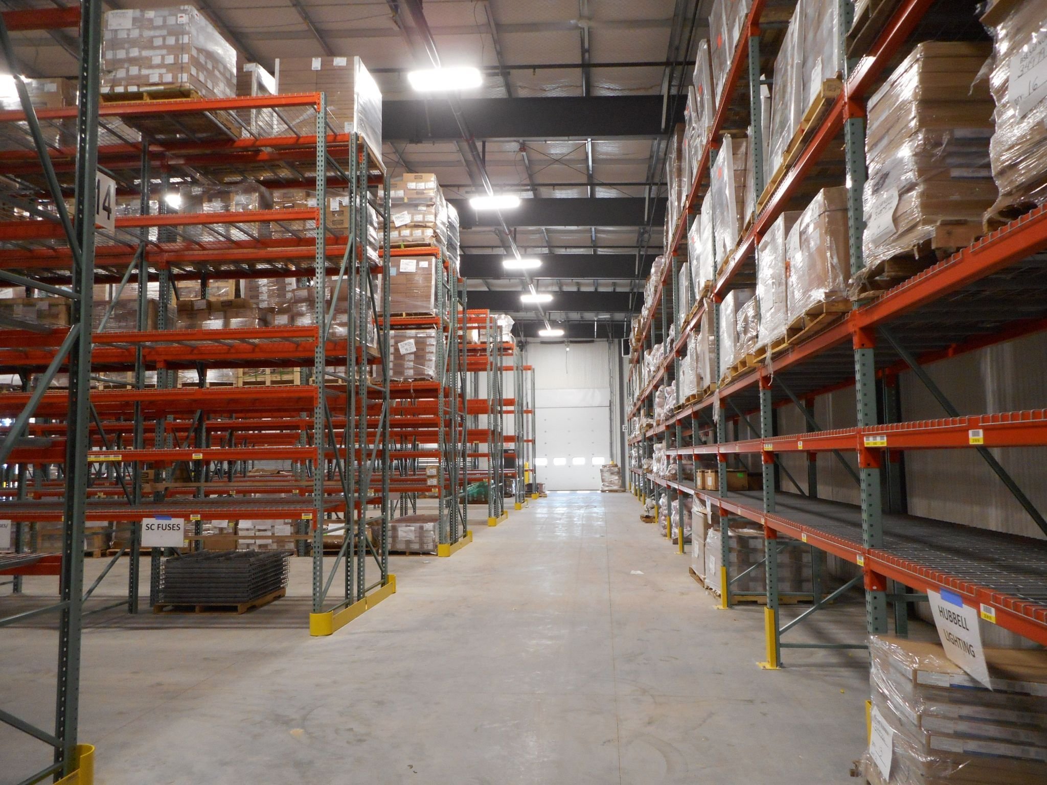 Warehouse interior at Border States with tall pallet racking and inventory storage systems, constructed by Rice Companies.