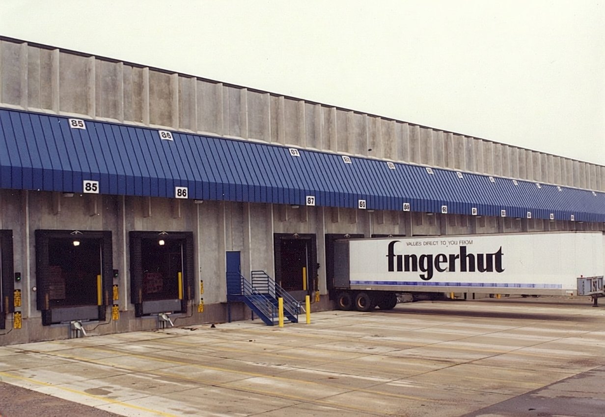 Loading dock area at Fingerhut Distribution Center built by Rice Companies with multiple dock doors and truck access.