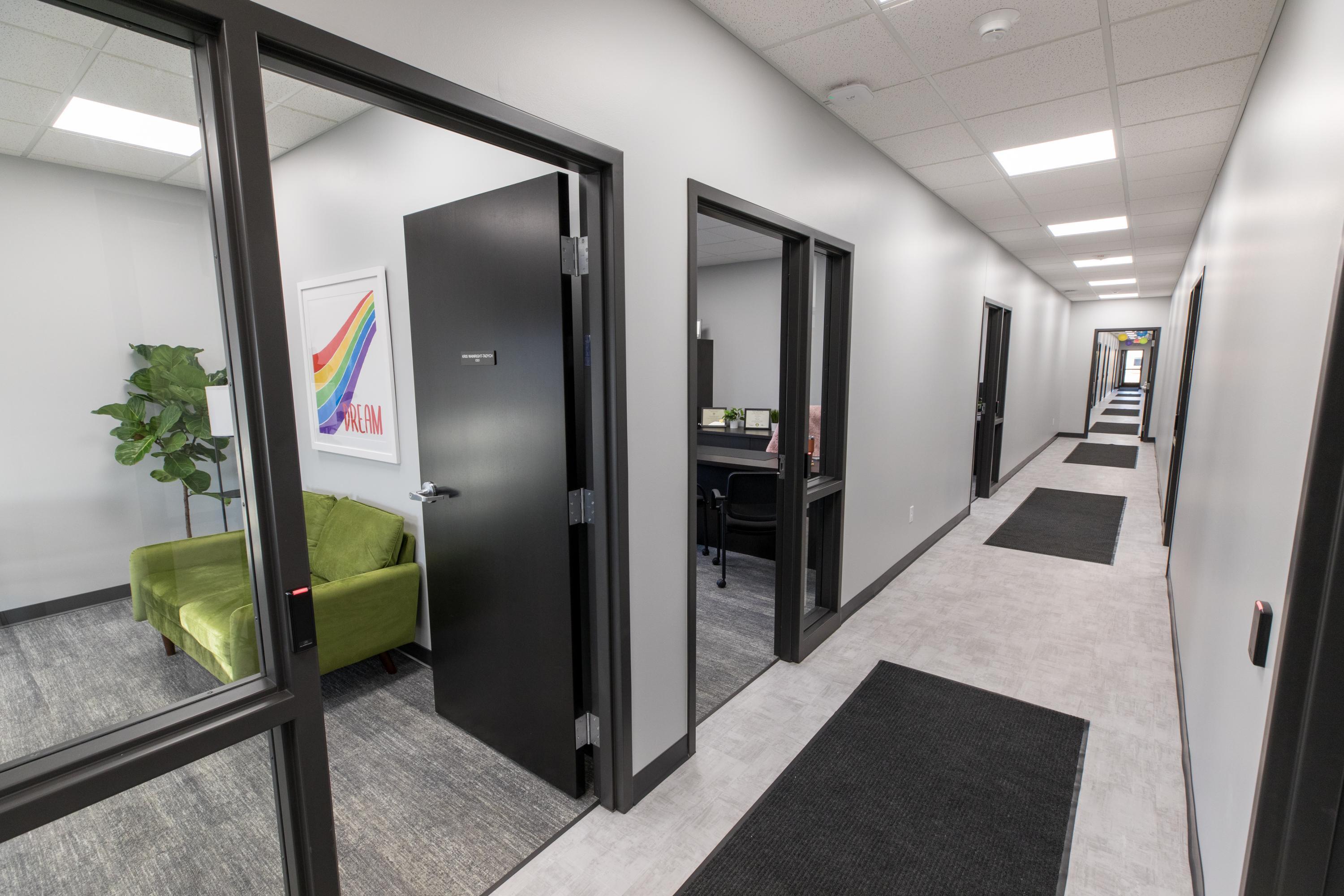 Site view of behavioral health facility showing accessible office entry, construction by Rice Companies