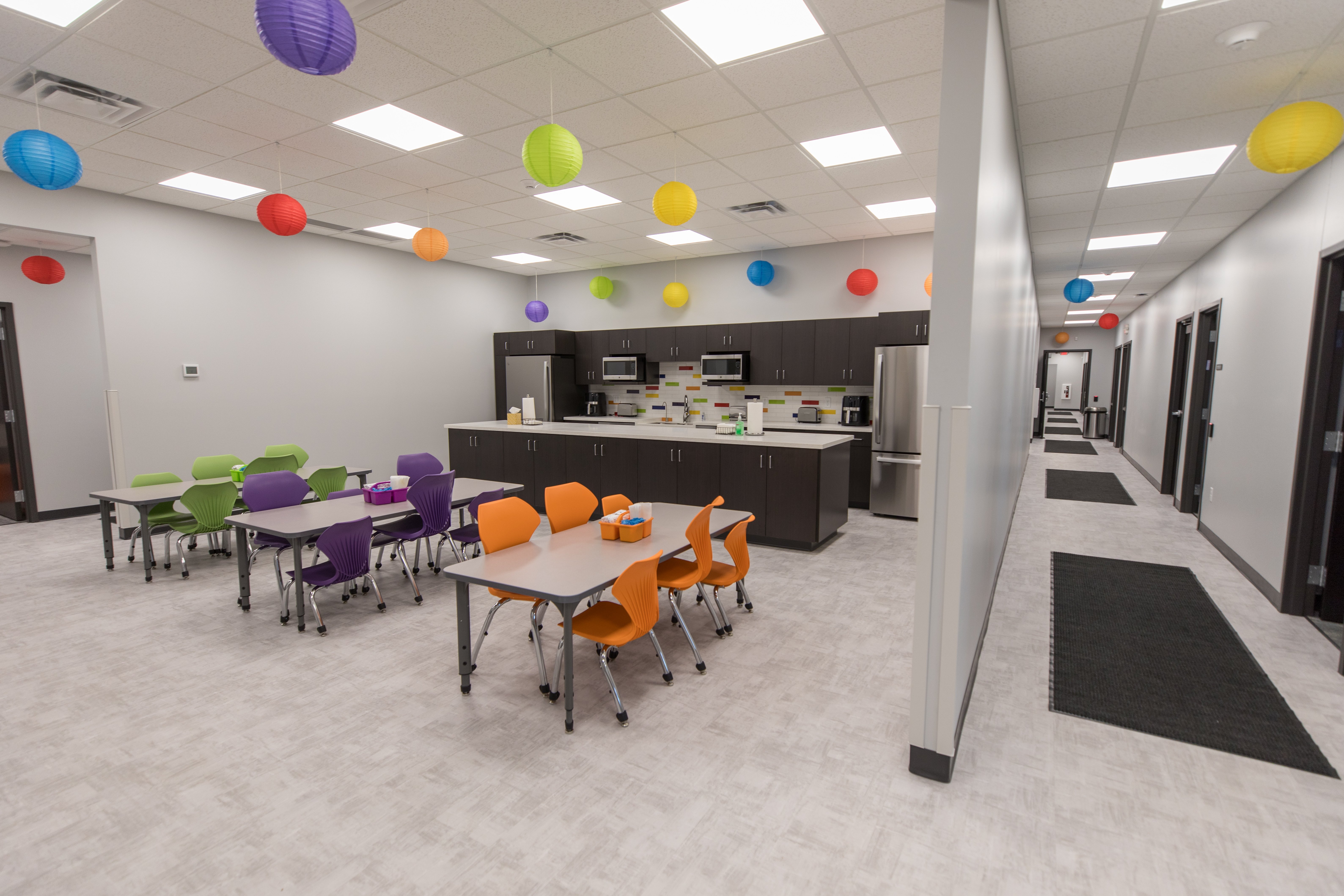 Interior of behavioral health facility showing home and dining services, constructed by Rice Companies