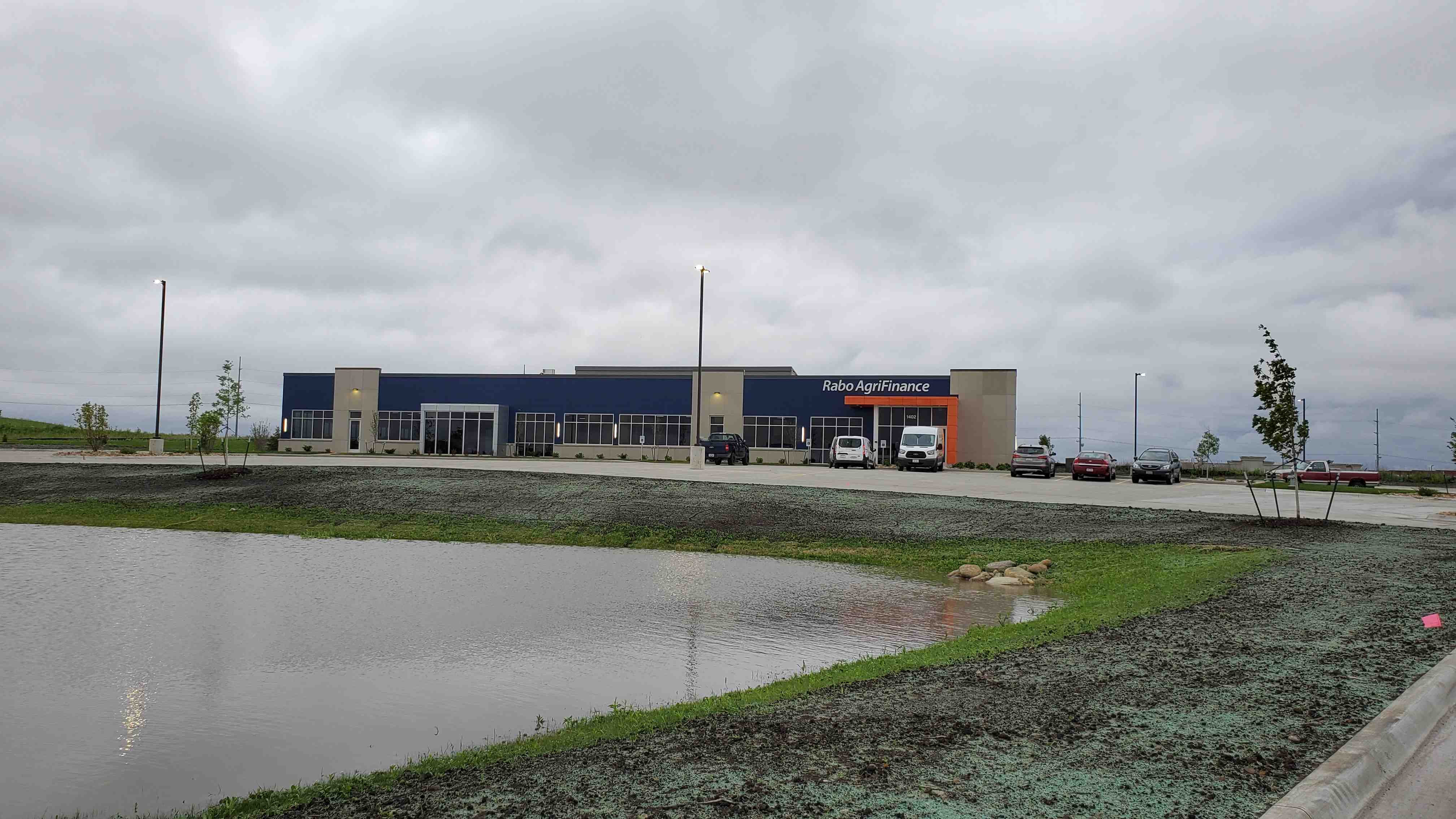 Rabo AgriFinance office building exterior showing main entrance and parking area built by Rice Companies