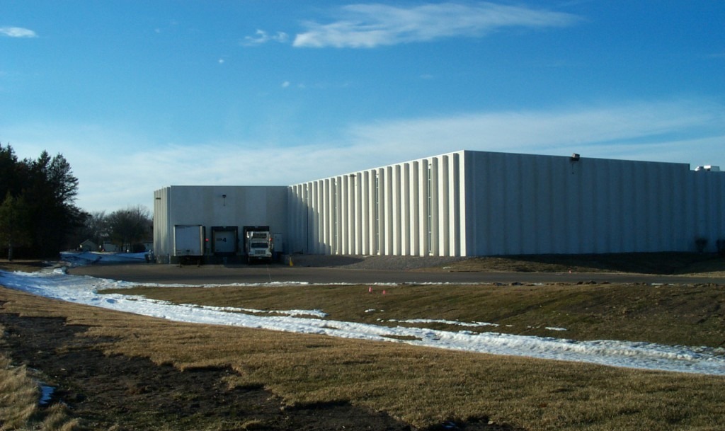 Exterior of food processing facility showing loading docks and warehouse access, constructed by Rice Companies