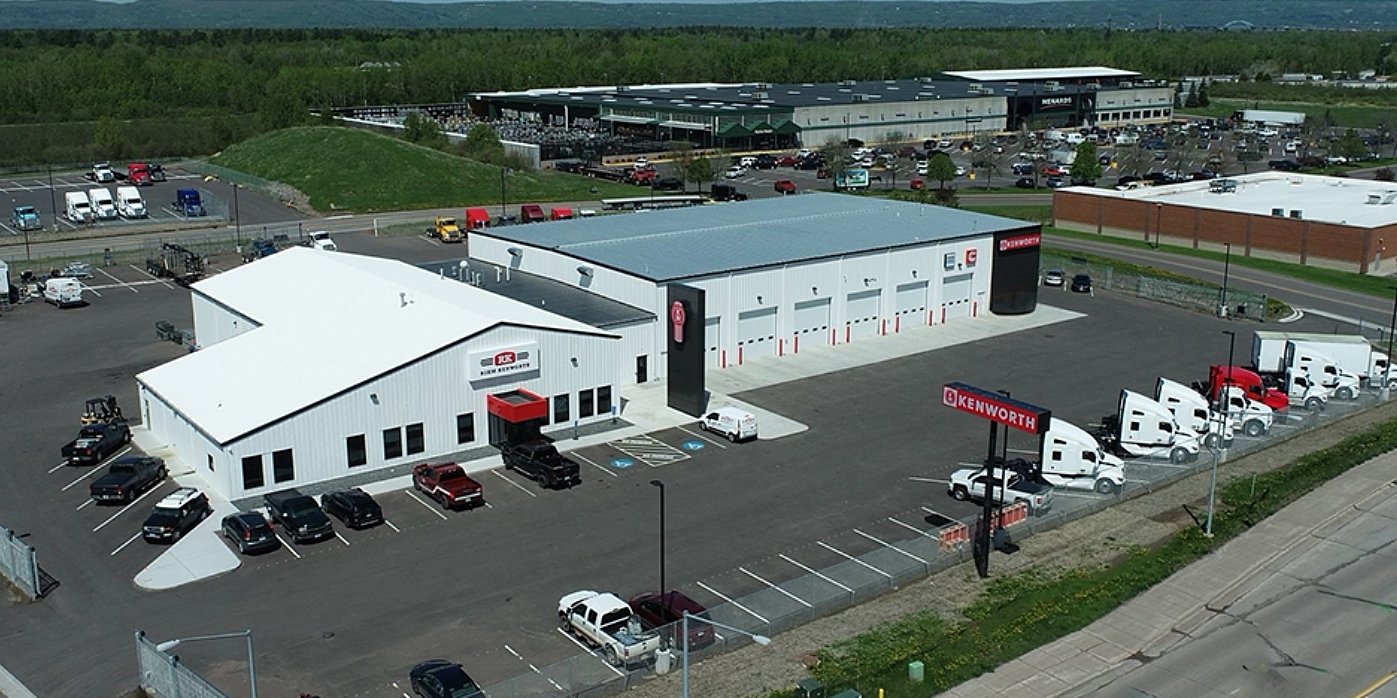 Exterior of truck dealership showing office and shop addition, constructed by Rice Companies