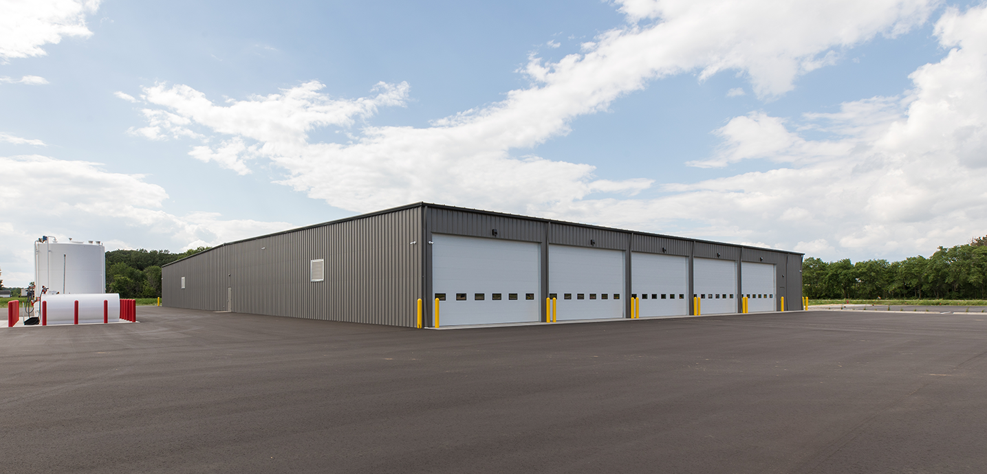 Site view of transportation facility showing fuel island and bus circulation, constructed by Rice Companies