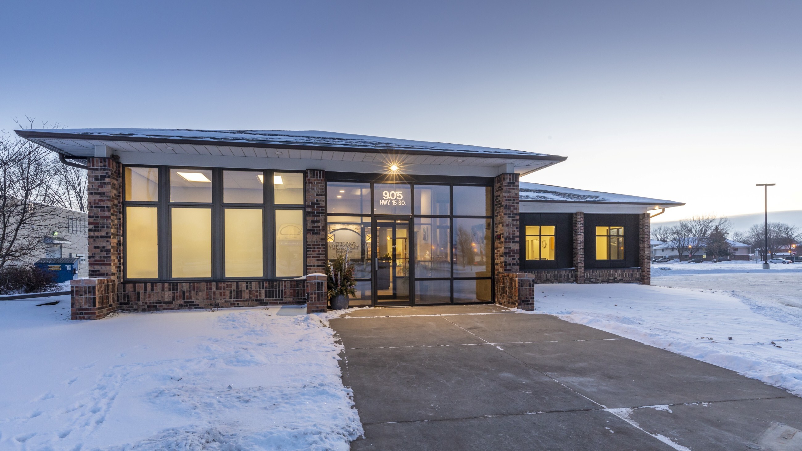 Exterior of veterinary clinic showing main entrance and storefront facade, constructed by Rice Companies