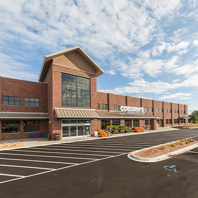 Brick facade grocery store exterior