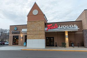 Coffee shop and grocery store building exterior