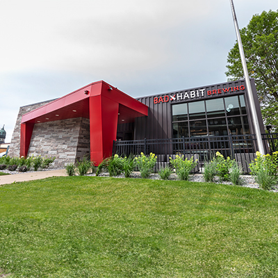 Modern brewery exterior