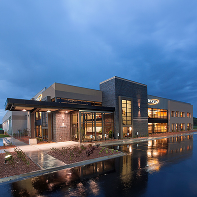 Office building exterior at night