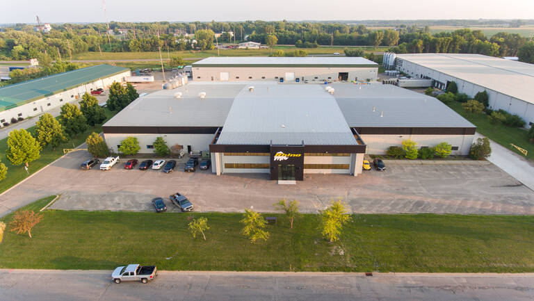 Manufacturing and production facility building exterior aerial image